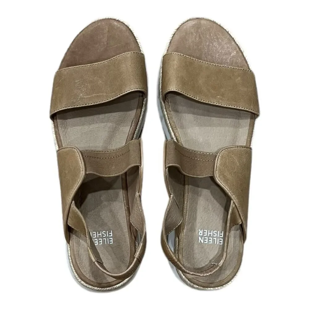 Eileen Fisher Tan Dash Strappy Wedge Sandals 8